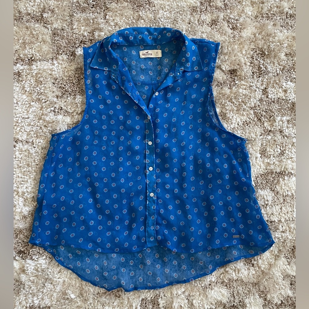 Hollister Blue Patterned Sleeveless Blouse Size XS Sheer